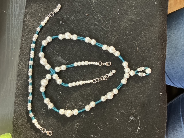 A blue and white necklace